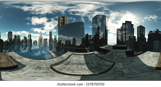 cityscape, environment map , Round panorama, spherical panorama, equidistant projection, panorama 360, 3d rendering