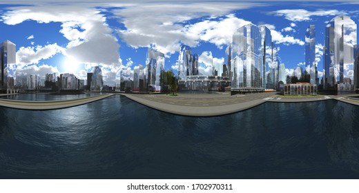 cityscape, HDRI, environment map , Round panorama, spherical panorama, equidistant projection, panorama 360, 3d rendering