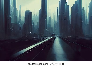 Cityscape On Futuristic Gloomy City 