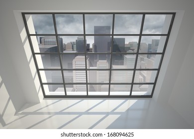 Cityscape seen through window