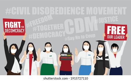 Civil Disobedience Movement In Myanmar, Burma_Freedom_Decomracy