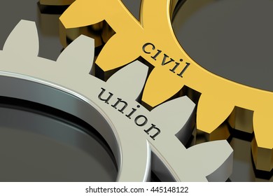 Civil Union Concept On The Gearwheels, 3D Rendering