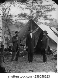 The Civil War, Antietam, Md. Allan Pinkerton, Pres. Abraham Lincoln, Major General John A. McClernand, September, Photograph From Glass Negative, By Alexander Gardner, October 3, 1862.