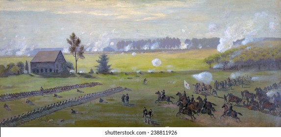 The Civil War. The Battle Of Gettysburg. Oil Painting By Edwin Forbes. 1870-1890.