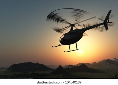 Civilian helicopter in the sky.