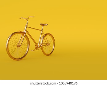 Ckassic vintage Bike mono color concept on yellow gold color background copy space. 3d illustration