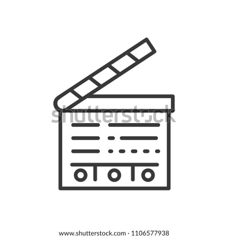 Clapperboard - line design single isolated icon on white background. High quality black pictogram. An image of a film-making instrument, tool. Cinematography concept