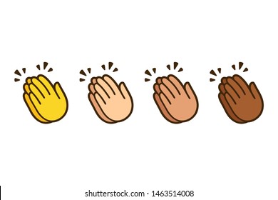 Clapping Hands Emoji Set, Applause Icon In Different Skin Colors. 