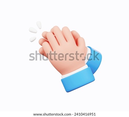 Clapping hands isolated. Human hand gesture cartoon icon. 3D Illustration.