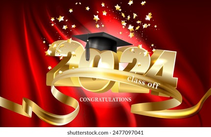 Class of 2024, word lettering script banner. Congrats Graduation lettering with academic cap. Template for design party high school or college, graduate invitations. - Powered by Shutterstock