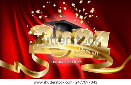 Class of 2024, word lettering script banner. Congrats Graduation lettering with academic cap. Template for design party high school or college, graduate invitations.