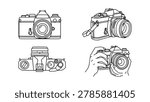 A classic analog camera elegantly displays complex mechanical engineering details beautifully in this doodle sketch. The composition ensures subjects remain a bit distant, allowing proper alignment in modern vertical media formats. This wonderfully nostalgic media illustration perfectly highlights historical vintage photography, retro creative arts, and design.