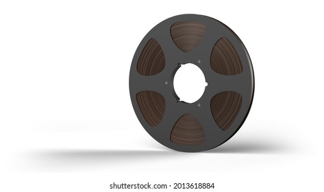 Classic Analog Recording Magnetic Tape On White Background. Audio Reel Isolated. 3d Illustration