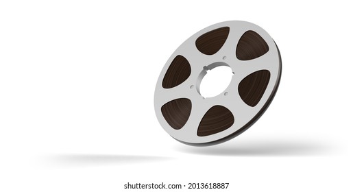 Classic Analog Recording Magnetic Tape On White Background. Audio Reel Isolated. 3d Illustration