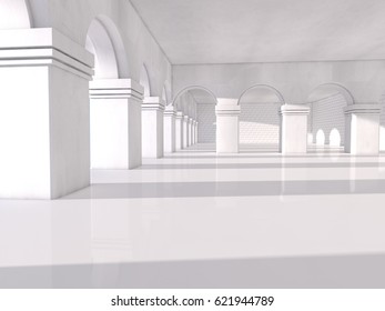 Classic Ancient Interior with Columns. 3D rendering