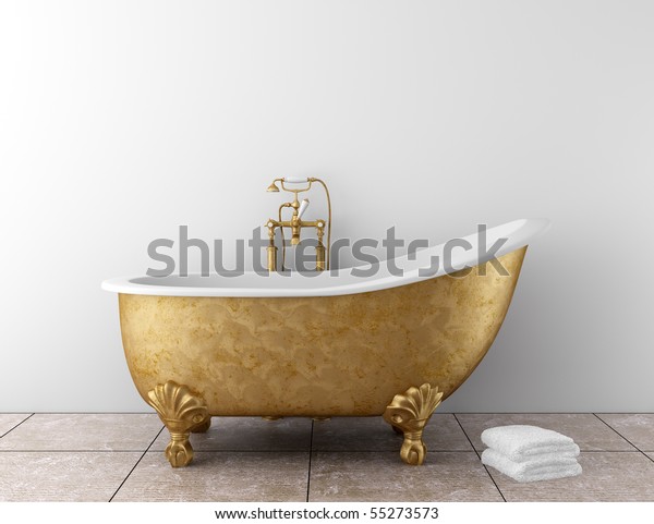 Classic Bathroom Old Bathtub White Wall Stock Illustration 55273573