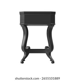Classic black side table side view, 3D render isolated on transparent background.