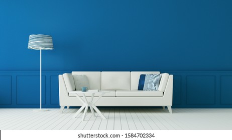 The Classic Blue Living Room & Luxury Interior Wall / 3D Rendering