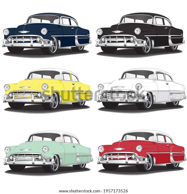 Classic Car\
Illustration in multiple\
colors