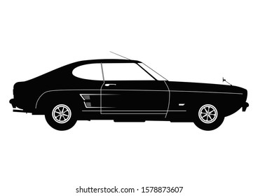 Classic Car. Silhouette Of A Vintage Car. Side View. Raster.