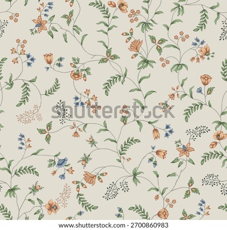 A classic and charming seamless pattern featuring delicate floral vines and sprigs in a Chintz-inspired style