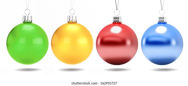 Classic Christmas balls of various colors on a white background