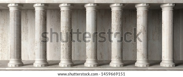 Classic Colums\
marble stone, banner. Pillars colonade, classical interior\
architecture, banner. 3d\
illustration
