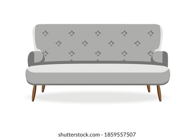 Classic Couch. Isolated Comfortable Couch Seat Icon. Classic Style Living Room Sofa Front View. Interior Soft Furniture Design, Office Or Lounge Decoration And Comfort