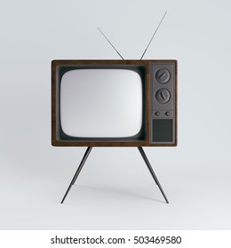 Classic Generic Vintage TV Mockup. Isolated On White Background. 3d Rendering