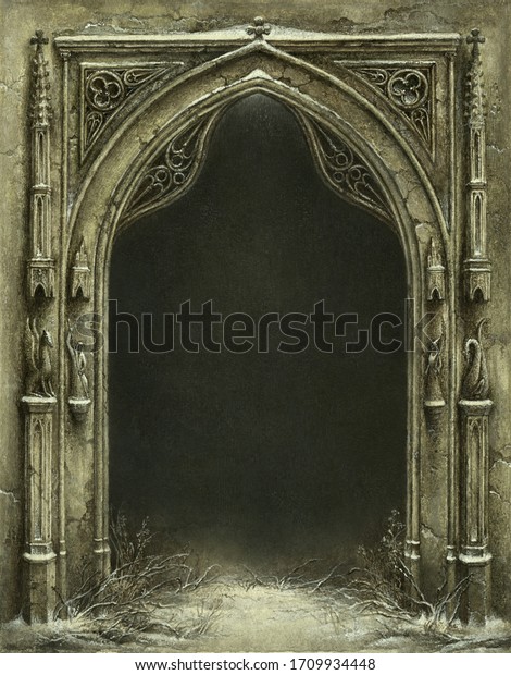 Classic Gothic Arch Dark Background Behind Stock Illustration ...