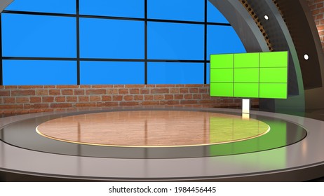 Classic Indoor 3D Virtual Studio_3d Illustration