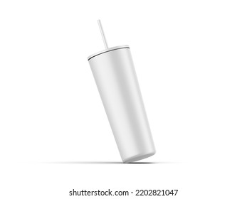Classic Insulated Tumbler Mockup With Straw And Flip Lid. Reusable Water Bottle. Travel Cup For Drinking. 3d Render Illustration.