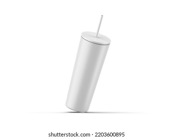 Classic Insulated Tumbler Mockup With Straw And Flip Lid. Reusable Water Bottle. Travel Cup For Drinking. 3d Render Illustration.