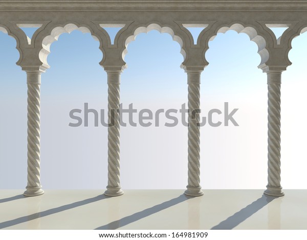 Classic Interior Arches Columns Front View Stock