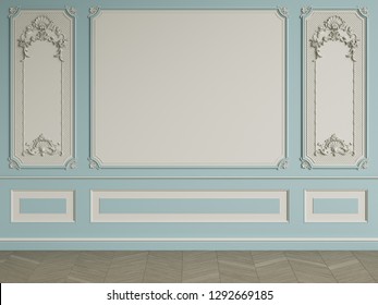 Classic Interior Blue Color Wall Mouldingsfloor Stock Illustration ...