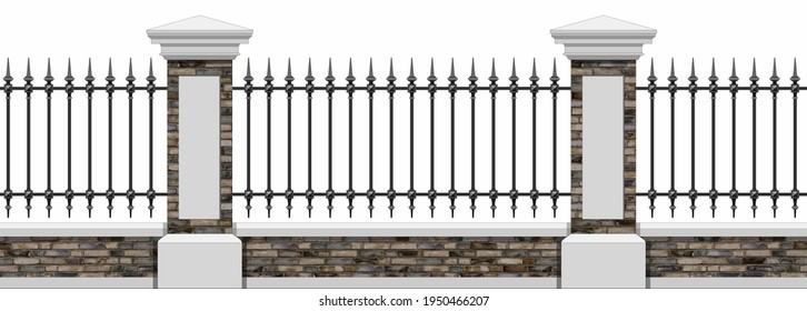 Classic Iron Fence Brick Pillars Ancient Stock Illustration 1950466207 