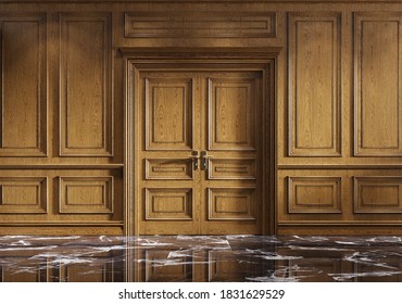 Classic luxury empty room with doors and boiserie. 3d illustration