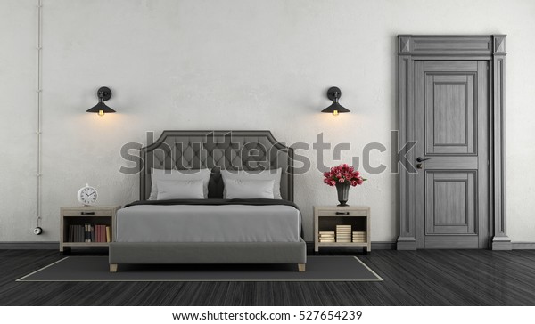 Classic Master Bedroom Double Bed Closed Stock Image