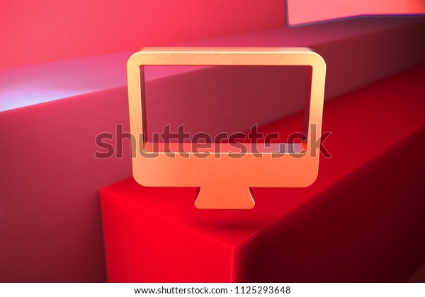 Classic Metallic Desktop Icon On Red Stock Illustration 1125293648