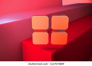 Classic Metallic Large Text Editor Icon On The Red Background. 3D Illustration Of Metallic Document, Font, Larger, Size, Text Icon Set With Color Boxes On Red Background.