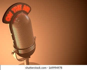 Classic microphone in closed perspective view. Your text on right space.