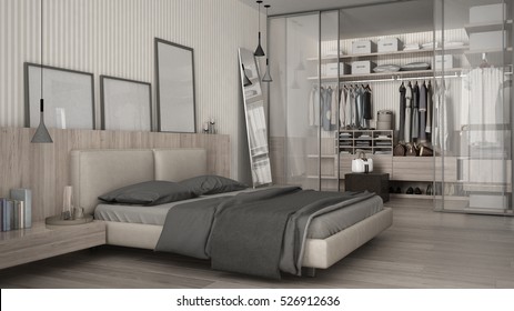 Classic Minimal Bedroom With Walk-in Closet, 3d Illustration