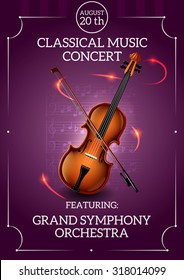 Classic Music Concert Poster With Violin And Bow  Illustration