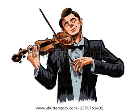 Similar – Image, Stock Photo Musician playing violin. Ink black and white drawing