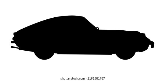 A Classic Old Generic British Hard Top Sports Car In Black Silhouette Set Over A White Background