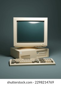 A classic PC computer from the 1990s. 3D illustration