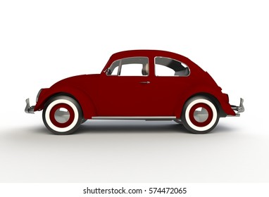 Classic Red Vintage Car In Studio Environemnt, 3d Rendering