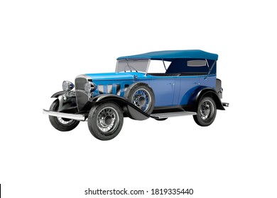 Classic retro car blue isolated 3d rendering on gray background with shadow