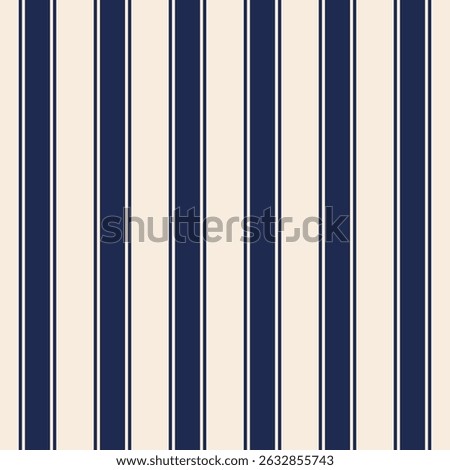 Classic seamless pattern with bold navy and cream vertical stripes. Nautical-inspired vector design ideal for fabrics, digital paper, wallpapers, and wrapping paper.
