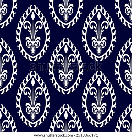 Classic seamless vector pattern. Damask orient navy blue and white ornament. Classic vintage background. Orient pattern for fabric, wallpapers and packaging